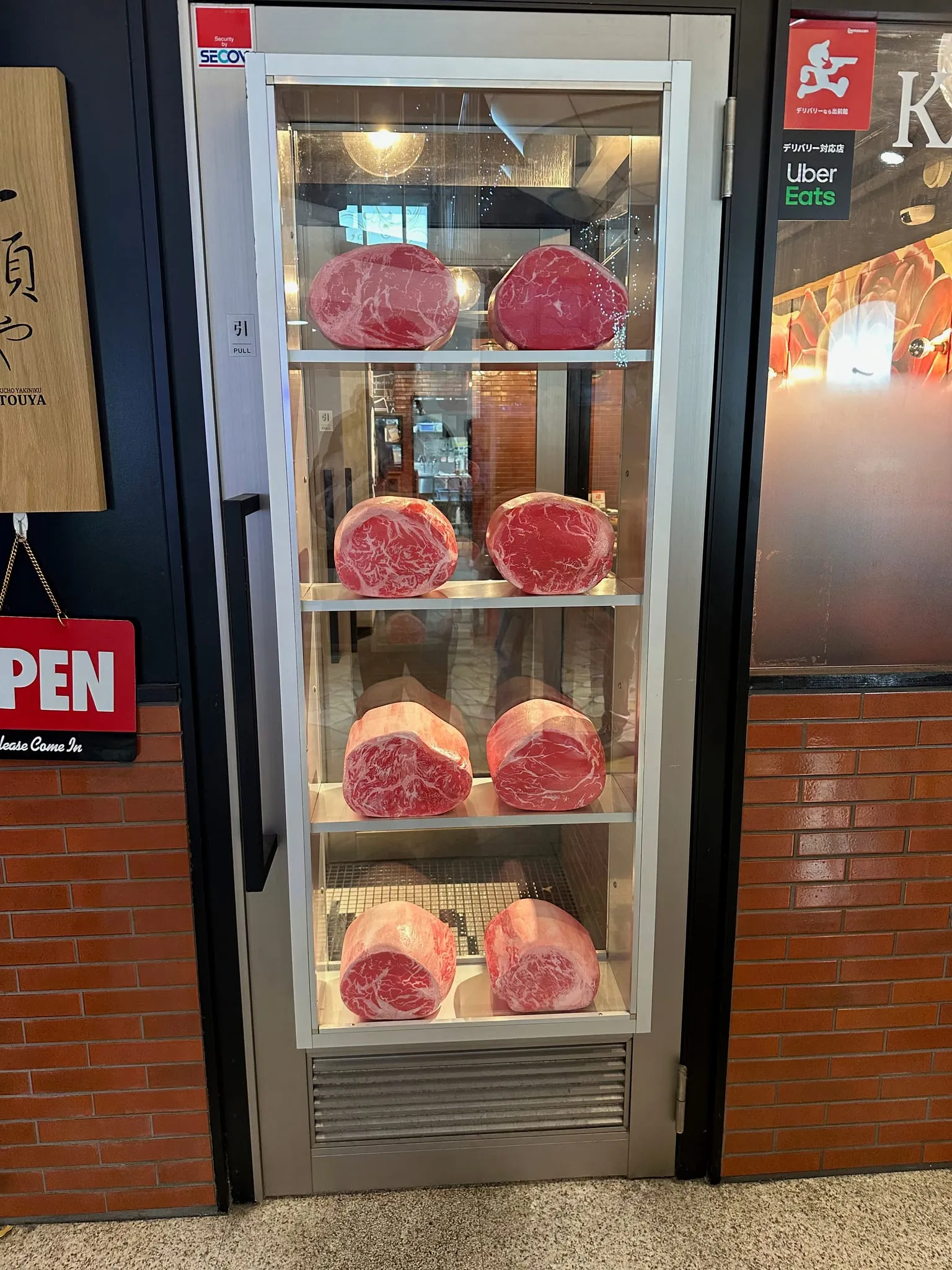 Dry-aged beef in a shop window in Tokyo