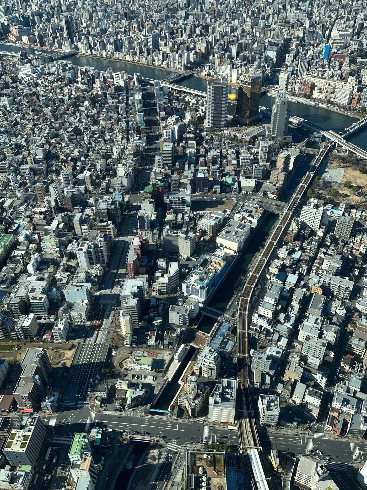 Tokyo streets and rail lines seen from high above
