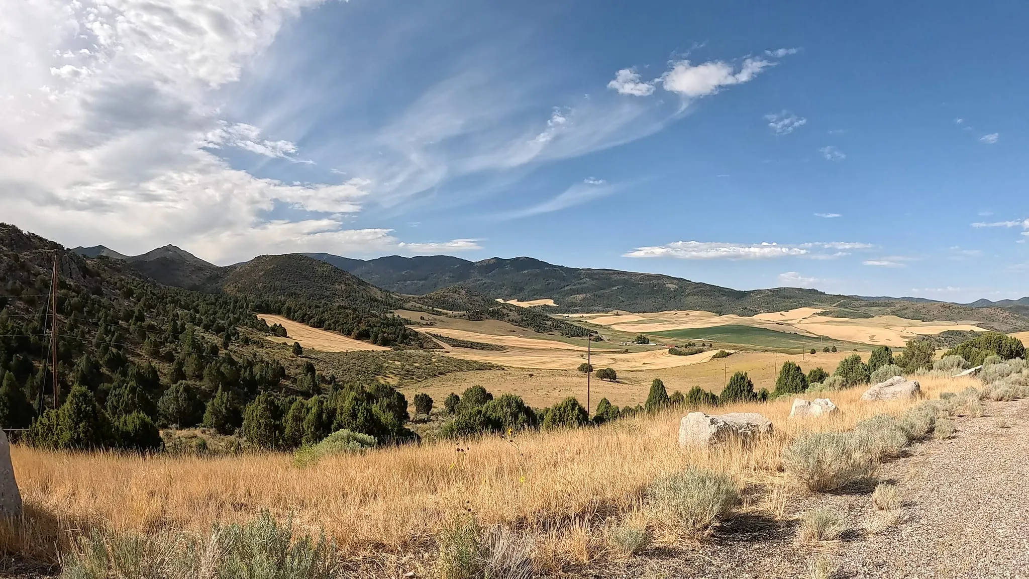 Rolling hills and farmland in morning light