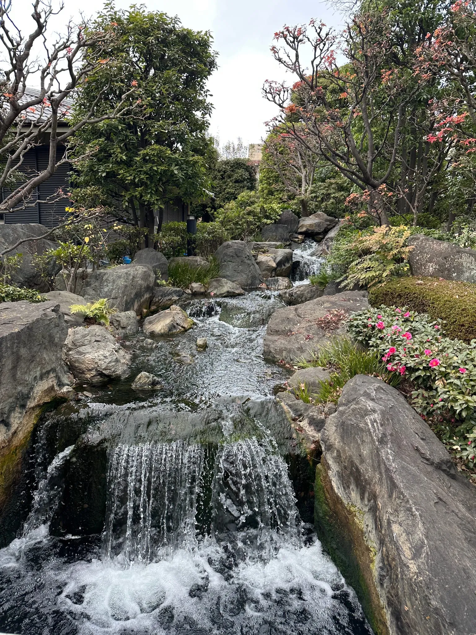 A small waterfall in a Japanese garden
