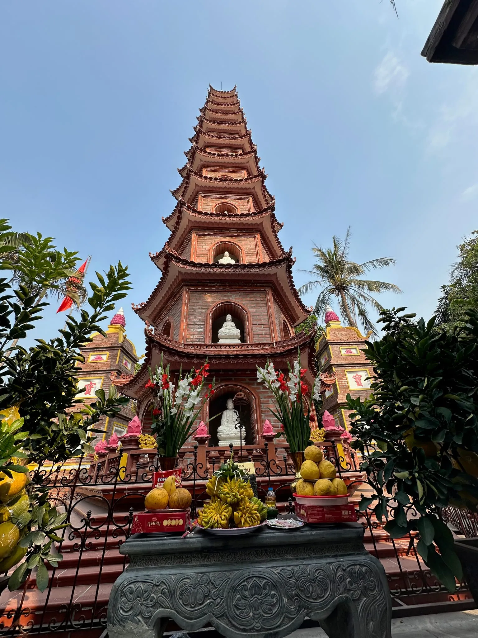 The red brick tower of Tran Quoc Pagoda in Hanoi